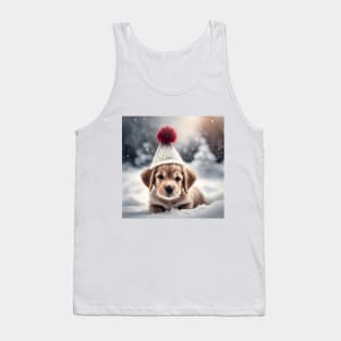 Puppy with Christmas Hat Tank Top